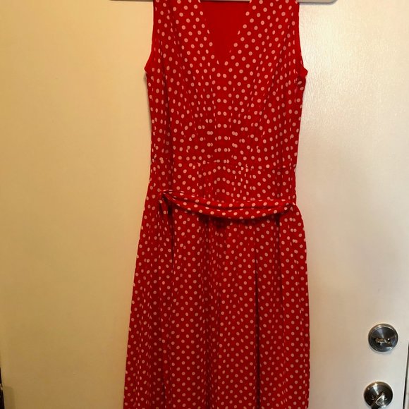 Anne Klein Red White Polka Dot Dress (Size 2) - Picture 9 of 11